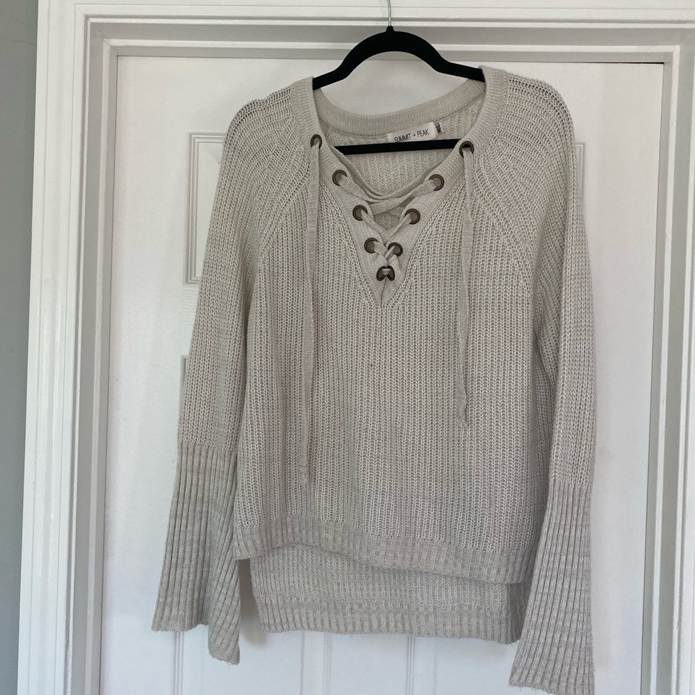 Lace up oatmeal sweater